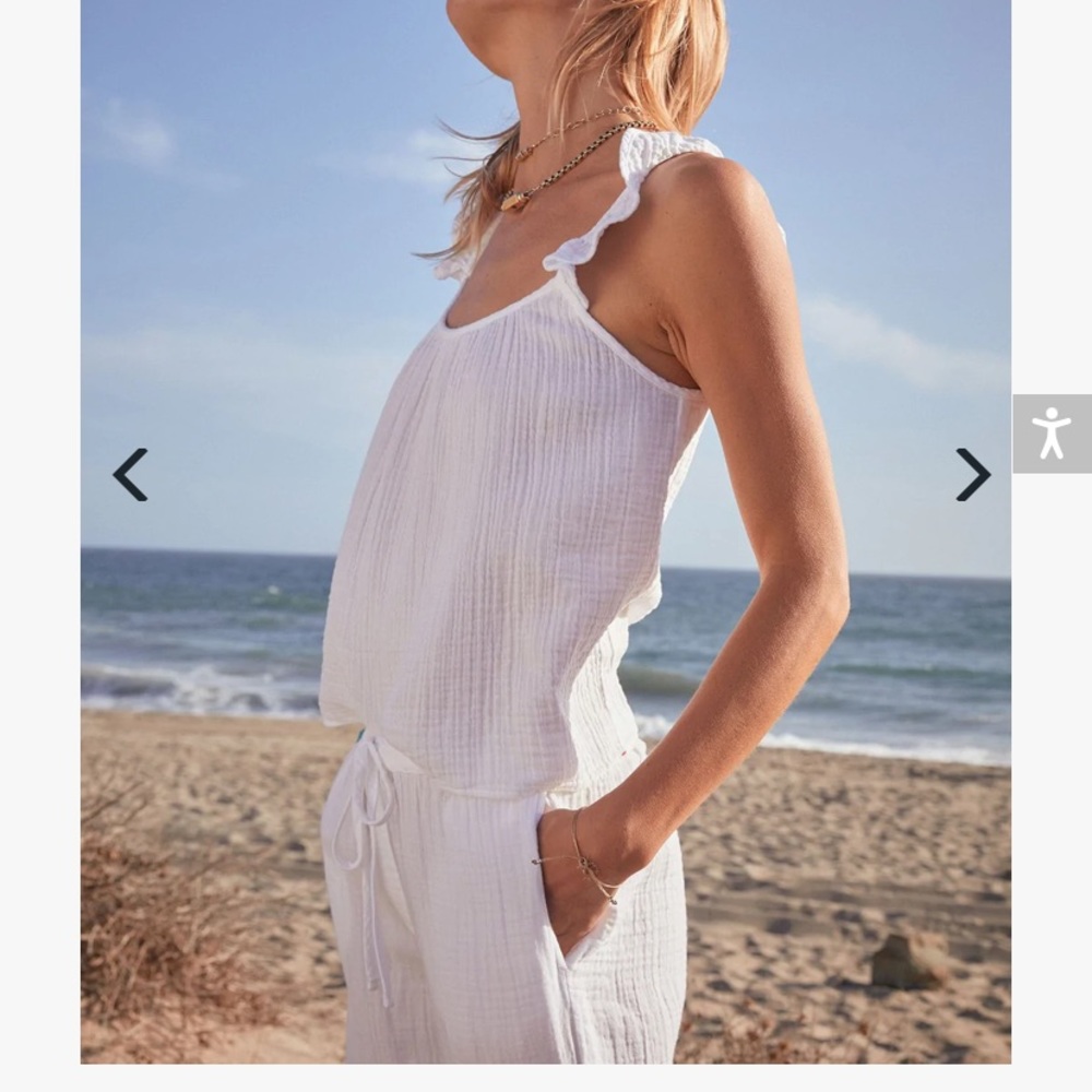 XiRENA White Ruffled Strap Cotton Tank Top
